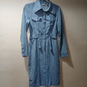 eva mendes for New York & Company Light Blue Denim Shirt Dress